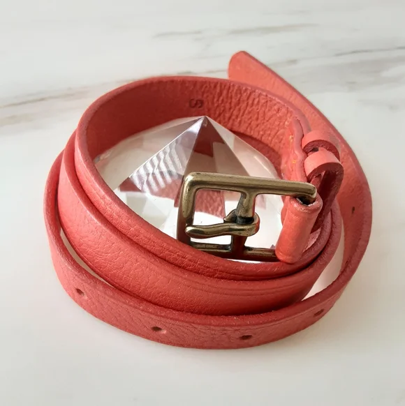J. CREW Skinny Orange Leather Belt Brass Buckle Sz Small  - 61930EUC - Picture 2 of 5